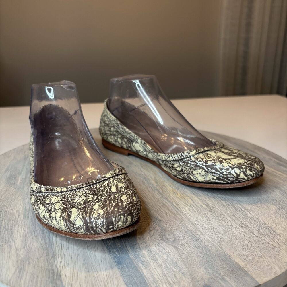 Frye Carson Metallic Crackled Distressed Leather Women's Ballet Flats US Size 8